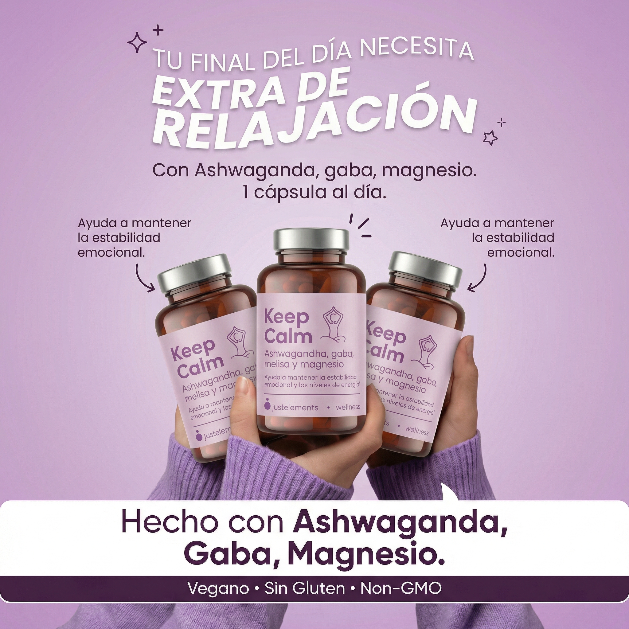 Ashwagandha con Magnesio Keep Calm Just Elements Wellness 120 cápsulas