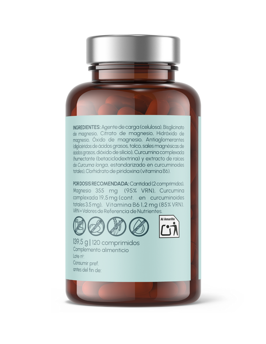 Magnesio 4 Complex con Cúrcuma y Vitamina B6 Just Elements Wellness 120 comprimidos
