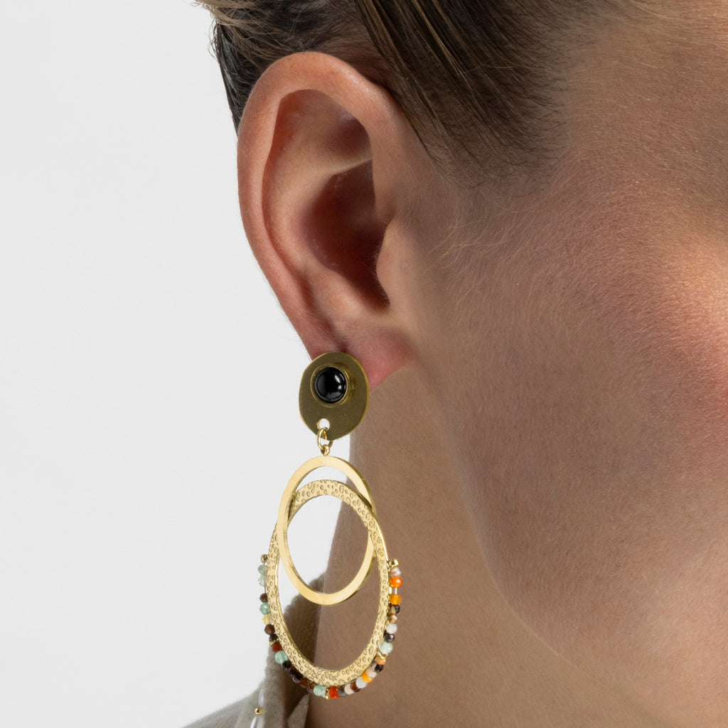 Pendientes con Cristal Multicolor acabado oro 18k - Kharaj