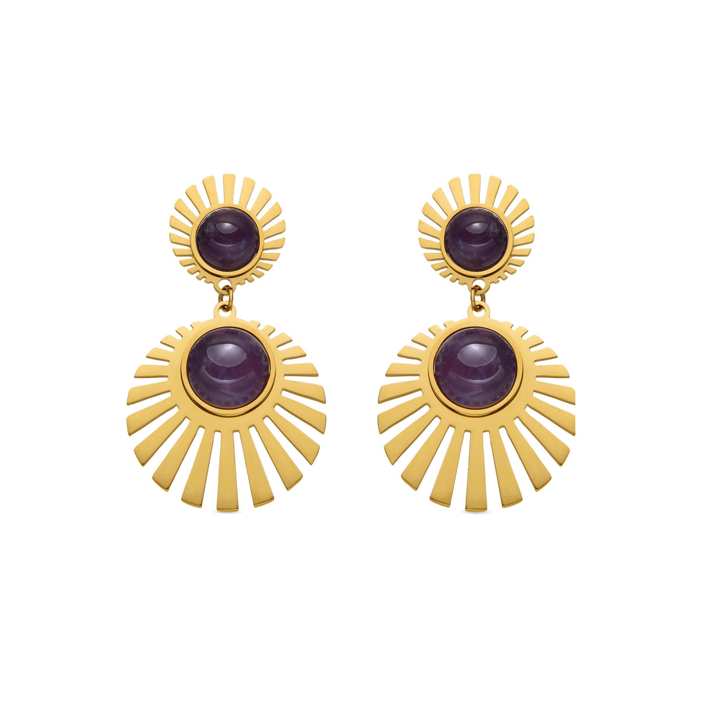 Pendientes con Cuarzo Hidrotermal Amatista acabado oro 18k - Zuxia