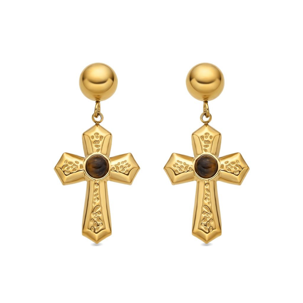 Pendientes con Ojo de Tigre acabado oro 18k - Anleh