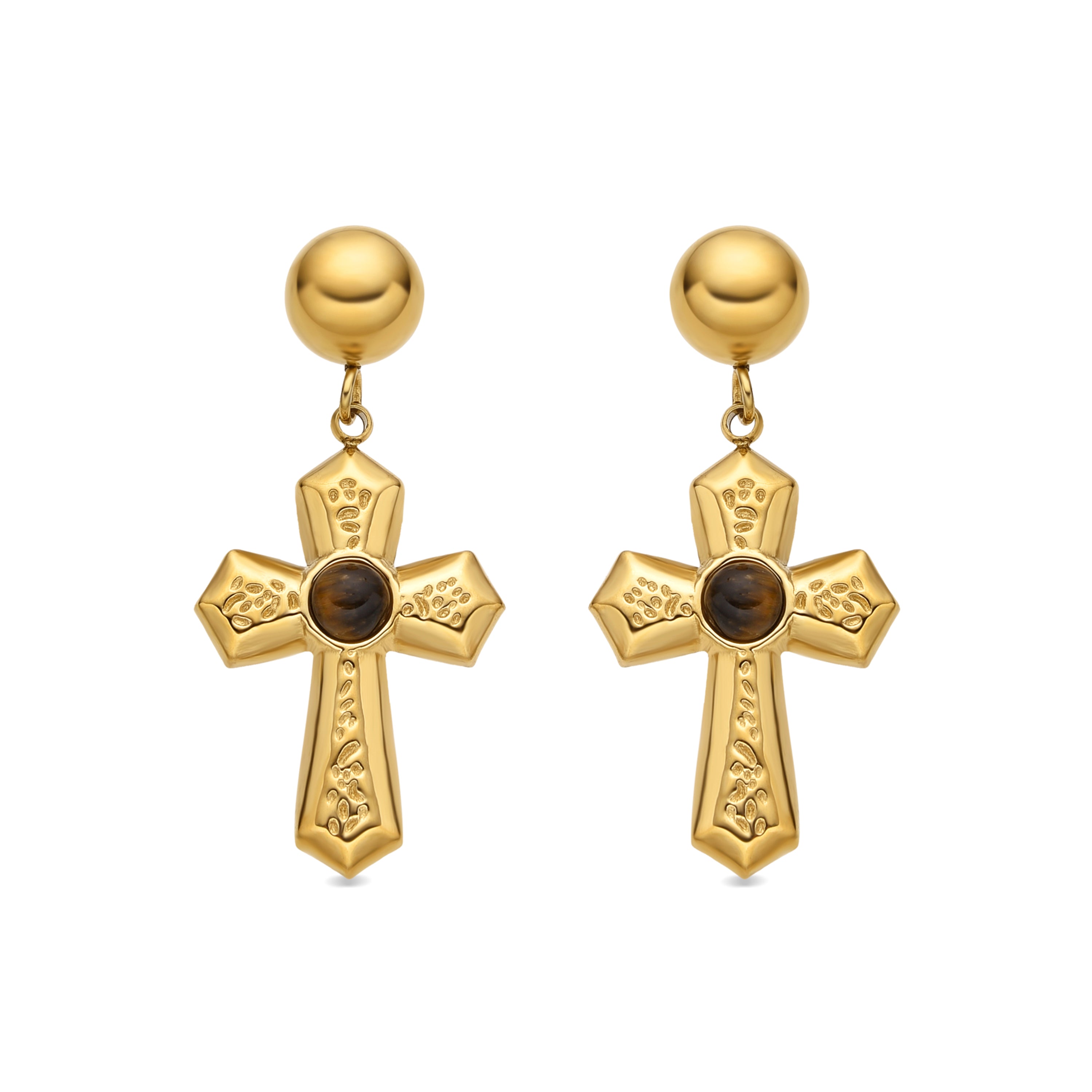 Pendientes con Ojo de Tigre acabado oro 18k - Anleh