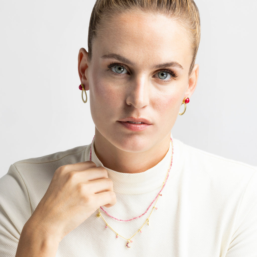 Pendientes con Agata Rosa acabado oro 18k - Terxiu