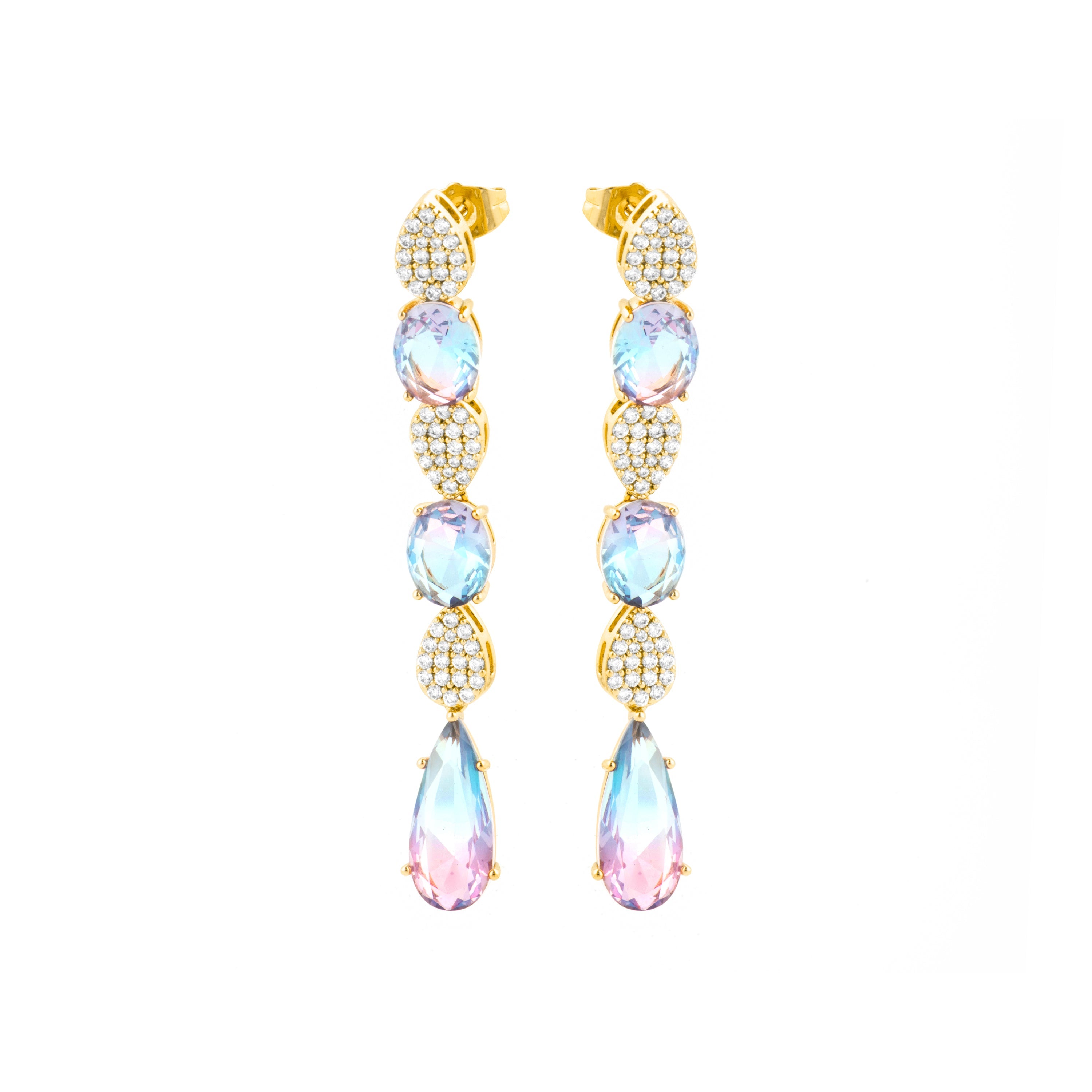 Pendientes con Circonita Multicolor acabado oro 18k - Dirio