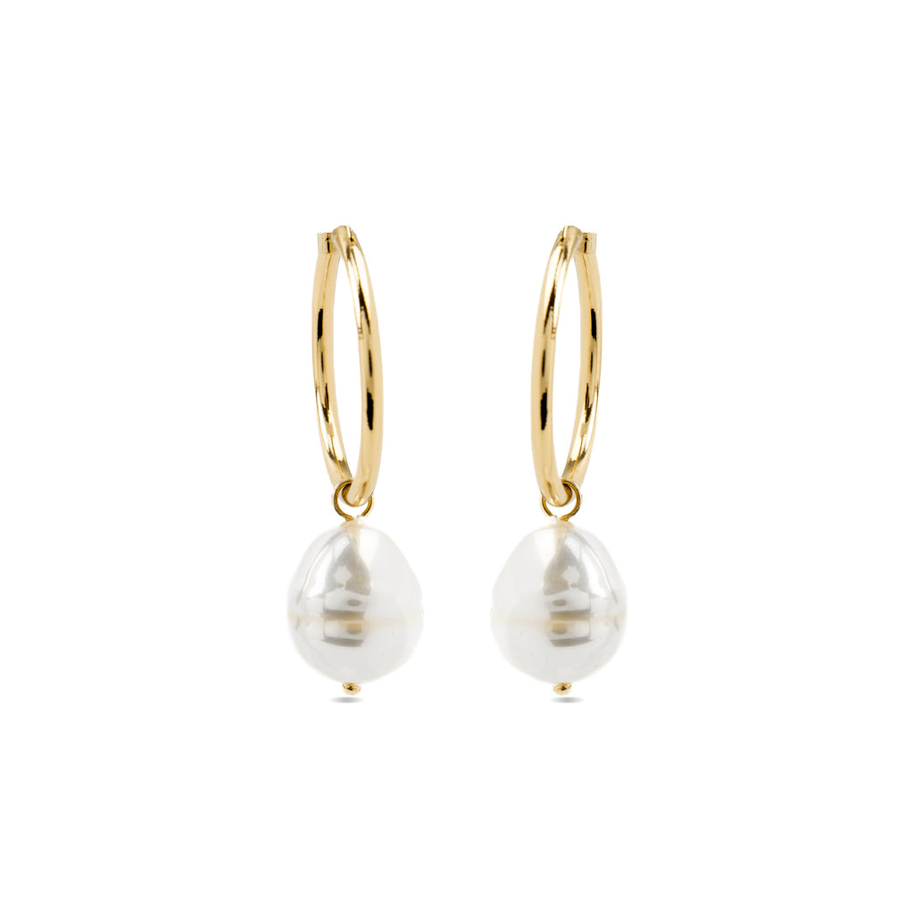 Pendientes con Perla Blanca acabado oro 18k - Nemys