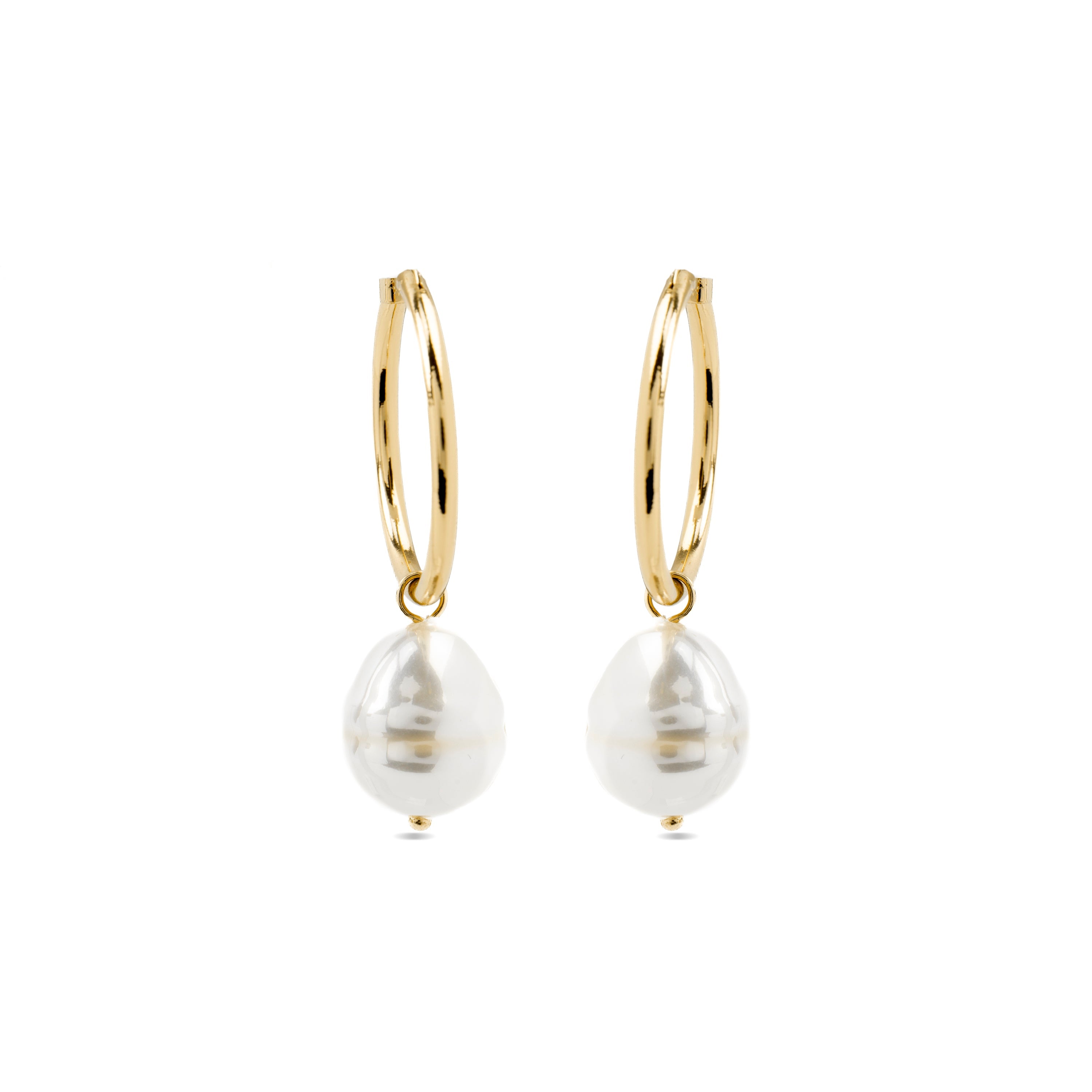 Pendientes con Perla Blanca acabado oro 18k - Nemys