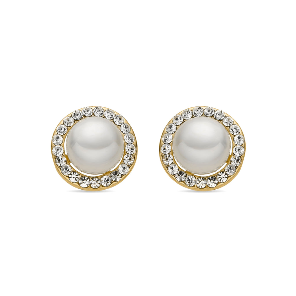 Pendientes con Perla Blanca acabado oro 18k - Basnik