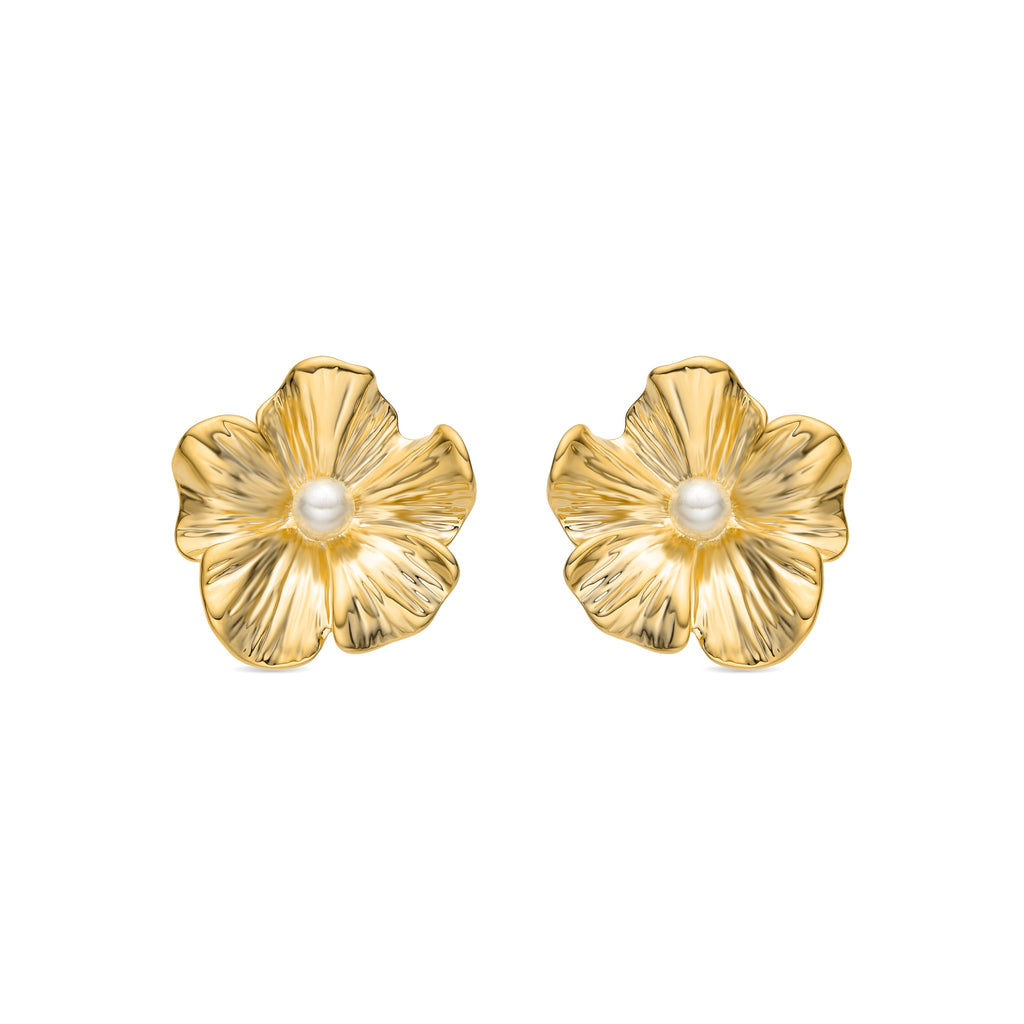 Pendientes con Perla Blanca acabado oro 18k - Leod