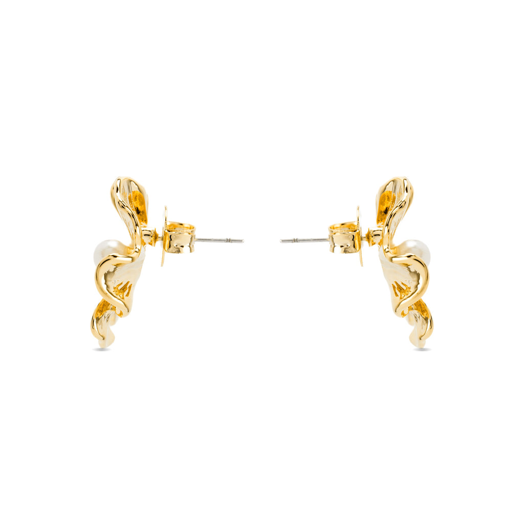 Pendientes con Perla Blanca acabado oro 18k - Leod