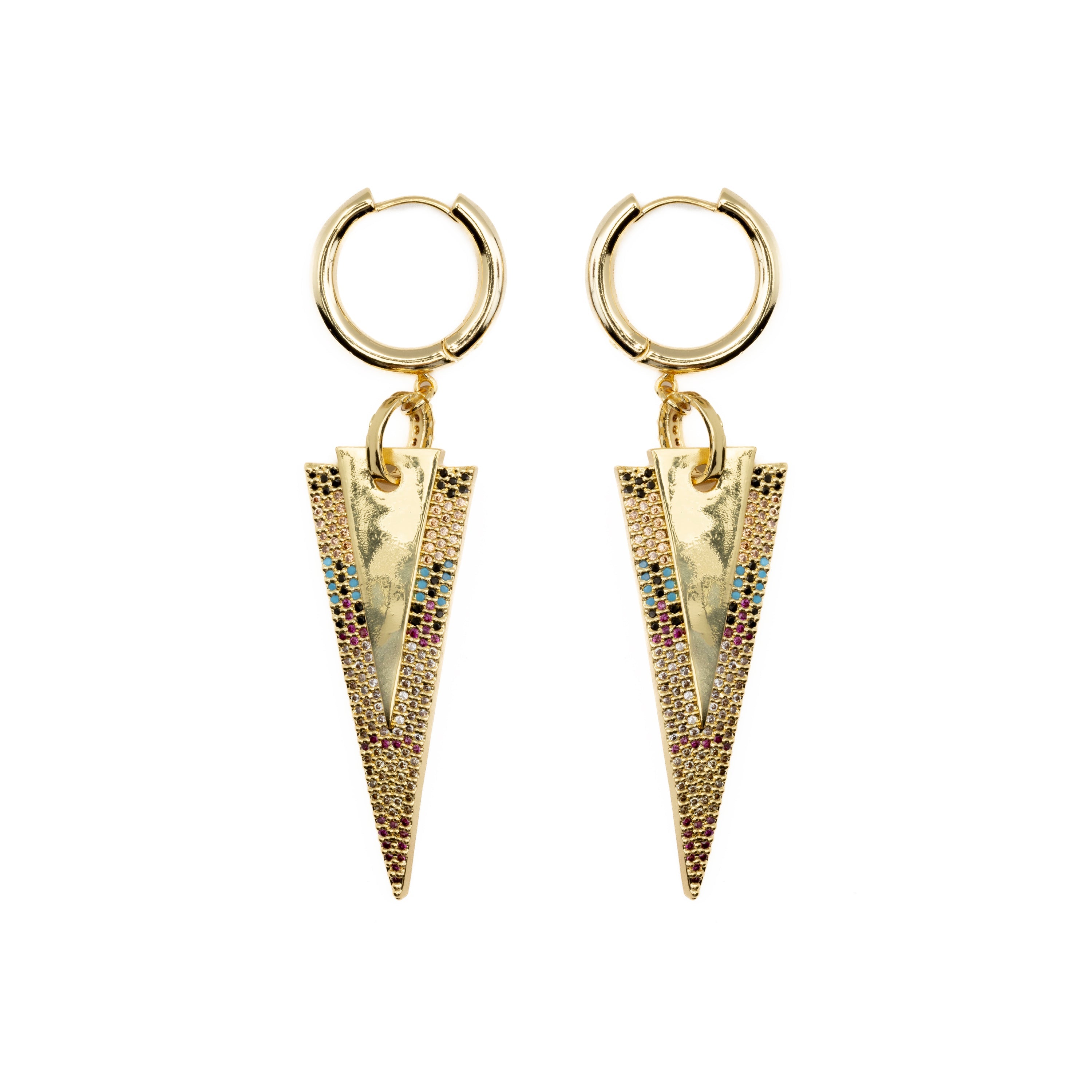 Pendientes con Circonita Multicolor acabado oro 18k - Colix