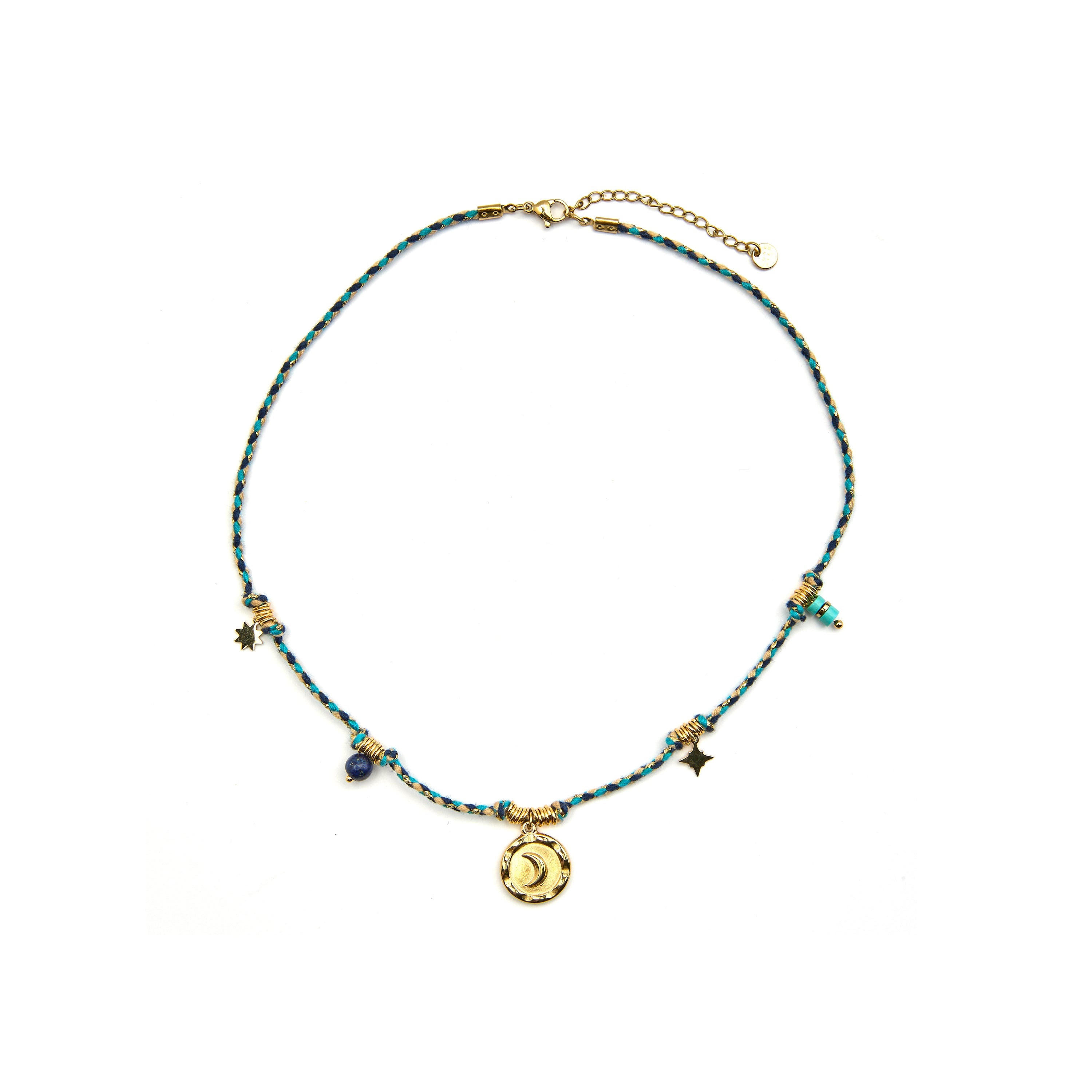 Collar con Cristal Azul Oscuro acabado oro 18k - Liskel