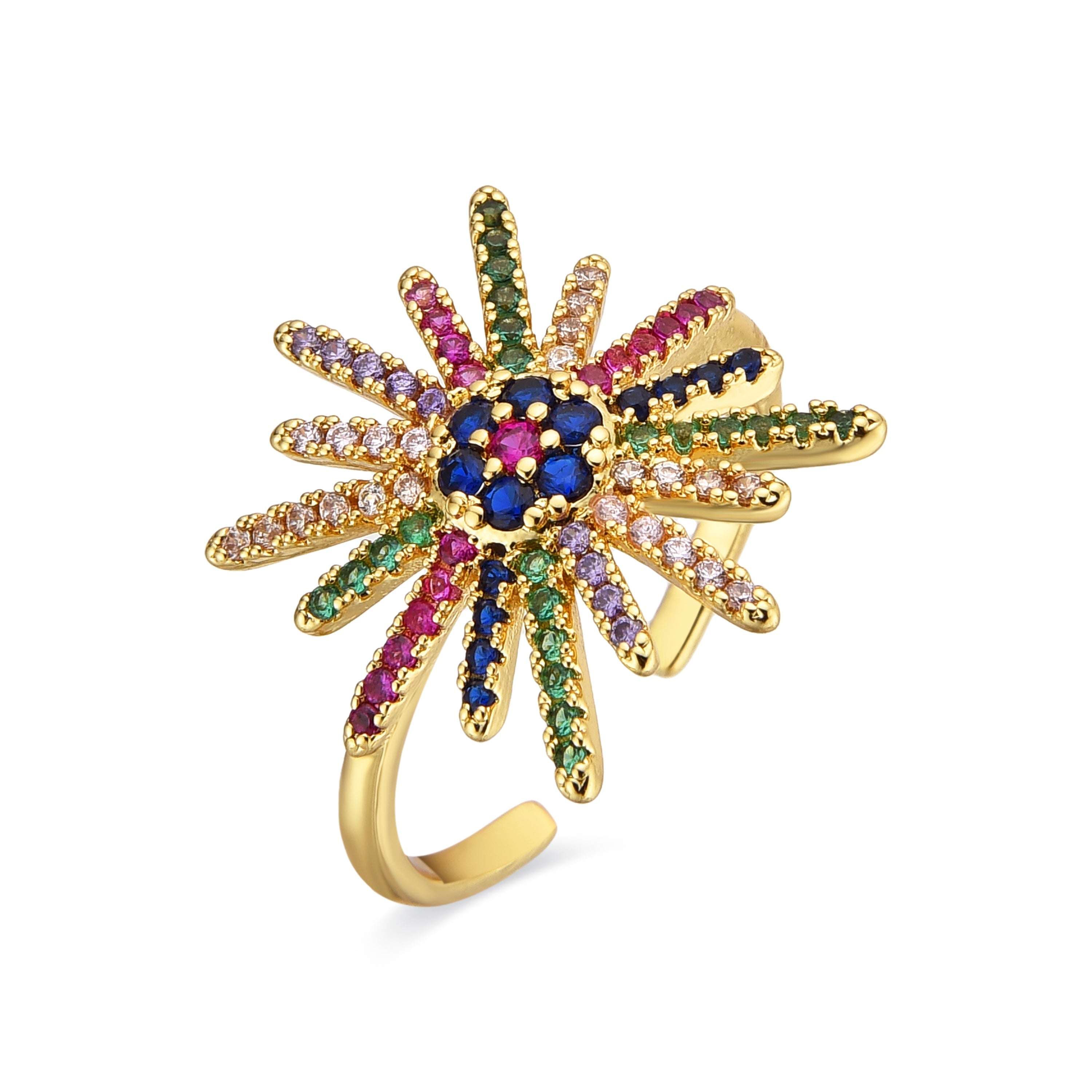 Anillo con Circonita Multicolor acabado oro 18k - Daob