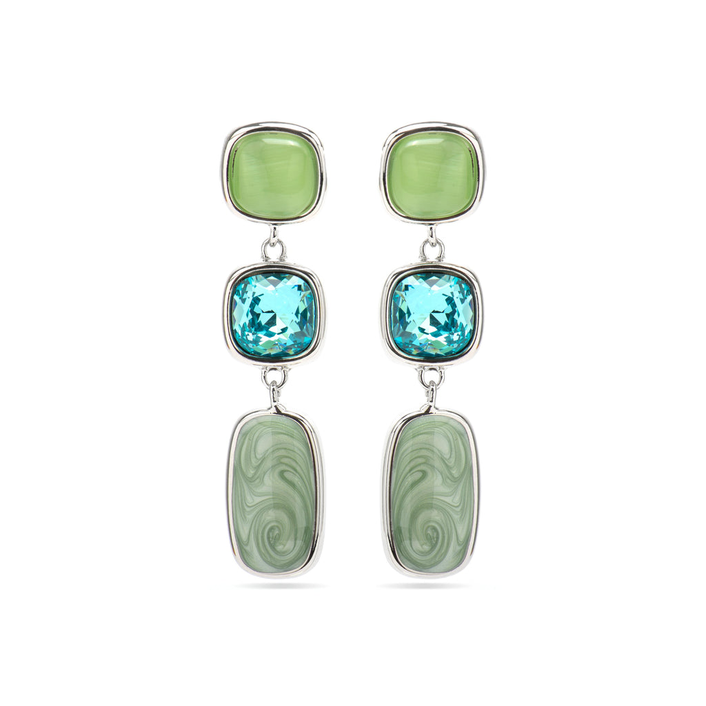 Pendientes con Ojo de Gato Verde acabado plata - Sudi