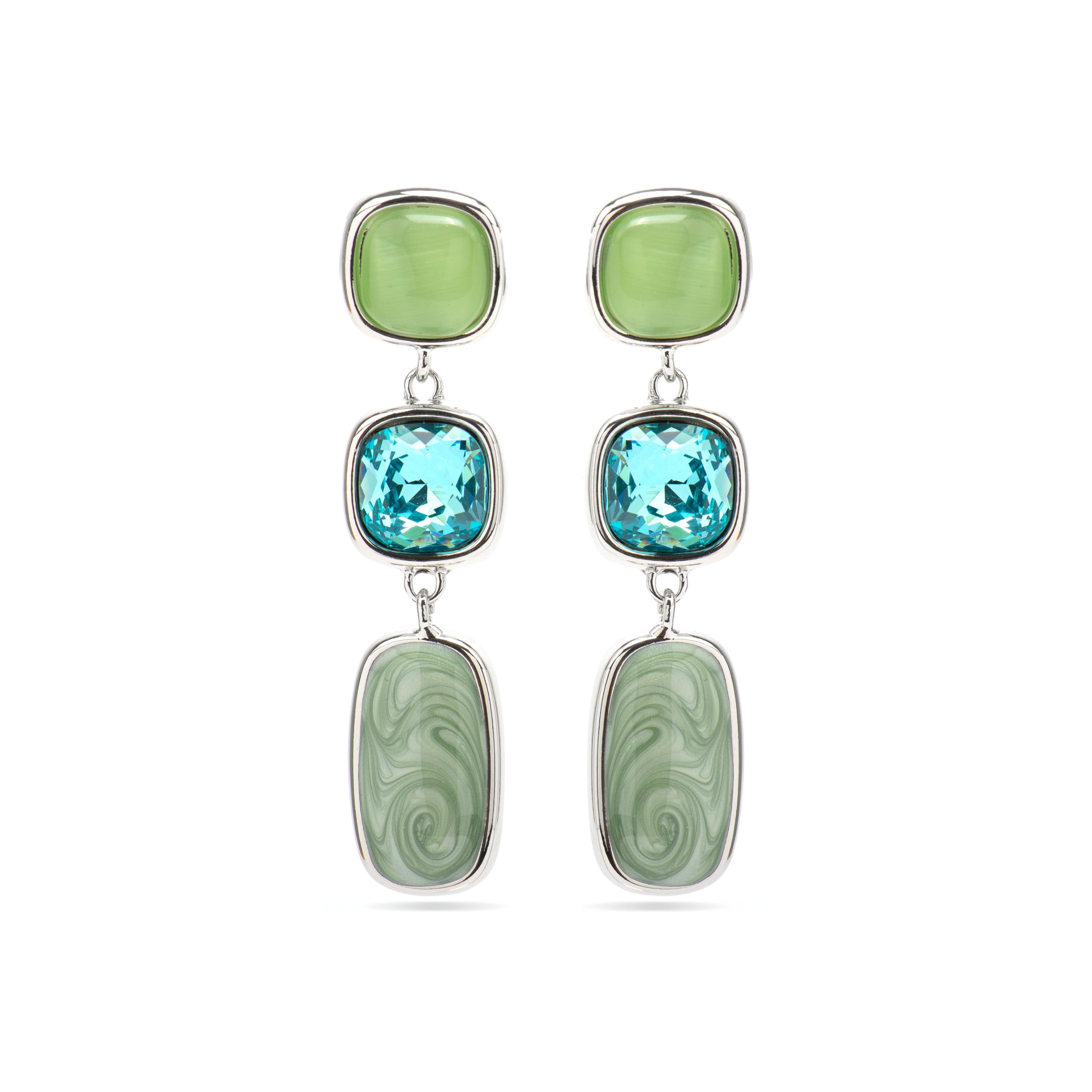 Pendientes con Ojo de Gato Verde acabado plata - Sudi
