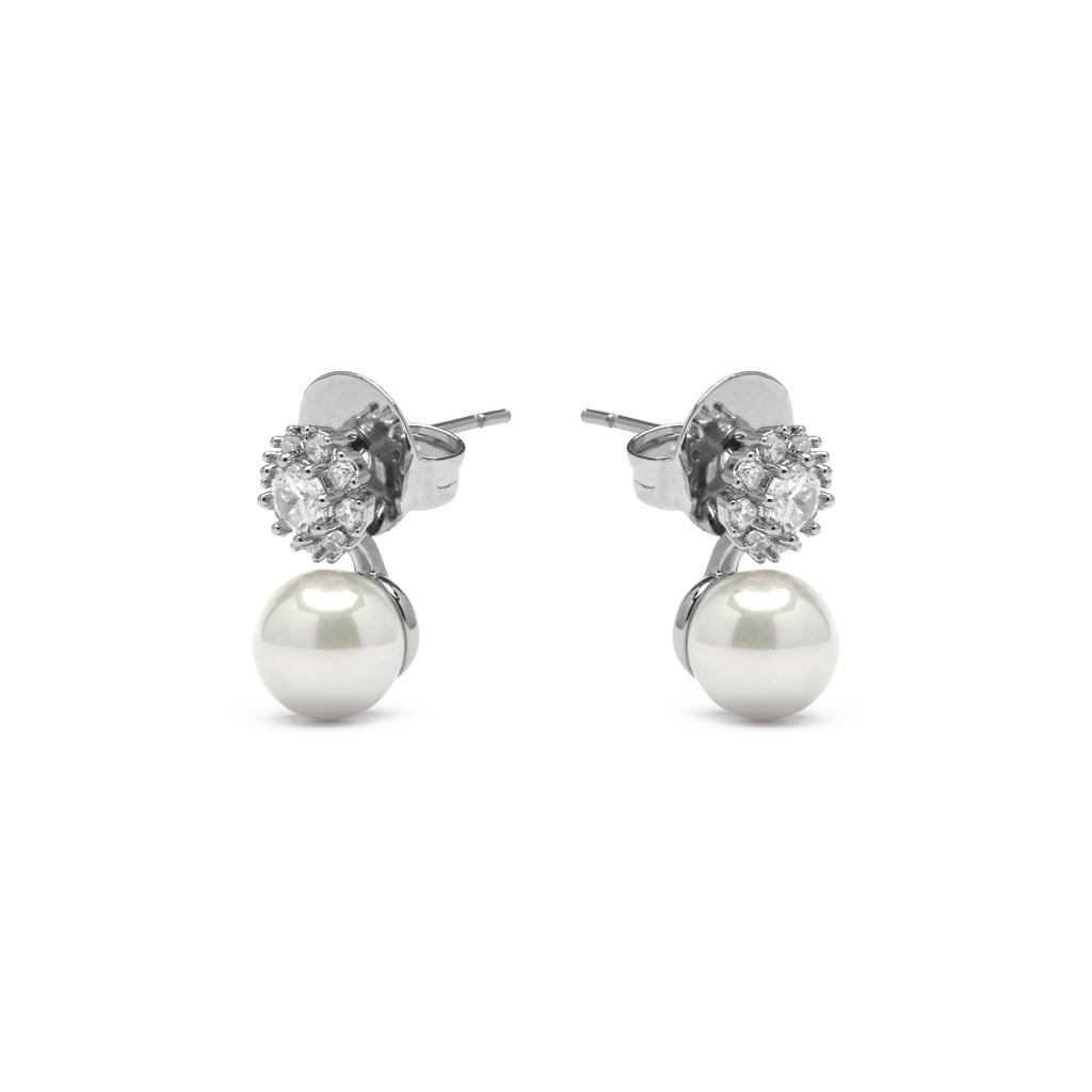Pendientes acabado plata y Perla Blanca - Zioka