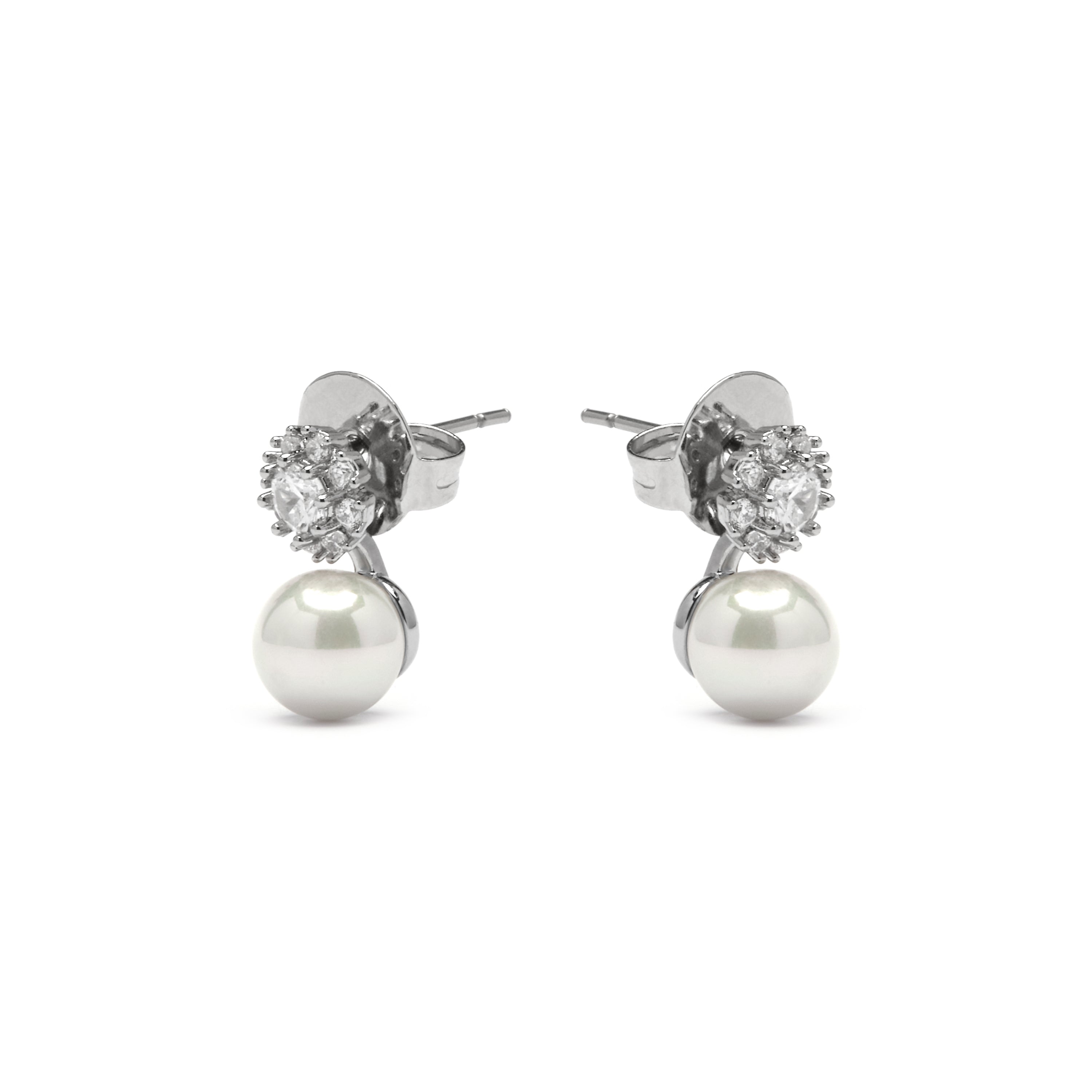 Pendientes acabado plata y Perla Blanca - Zioka
