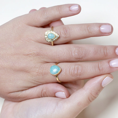 Anillo 'Amira' de Amazonita - Baño de Oro 18k