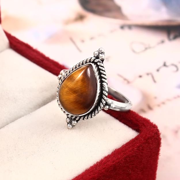 Anillo Delhi Ajustable de Ojo de Tigre y Plata de Ley 925