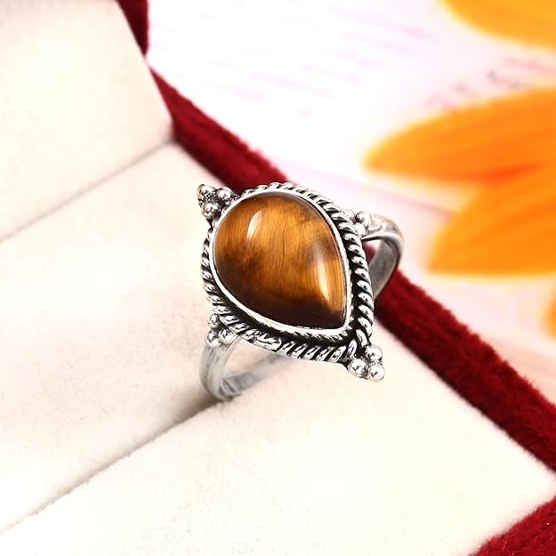 Anillo Delhi Ajustable de Ojo de Tigre y Plata de Ley 925