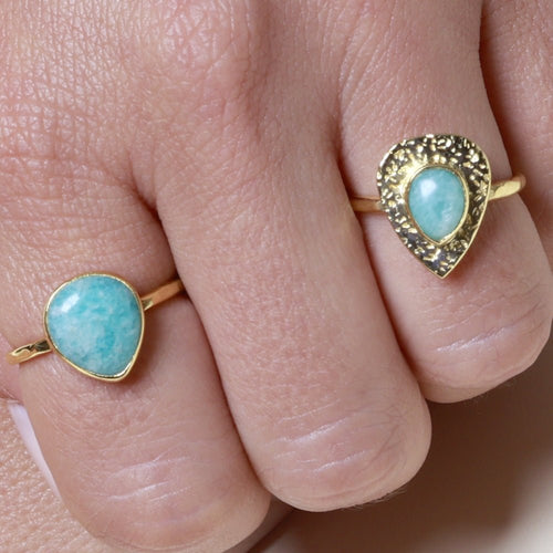 Anillo 'Jamilah' de Amazonita - Baño de Oro 18k