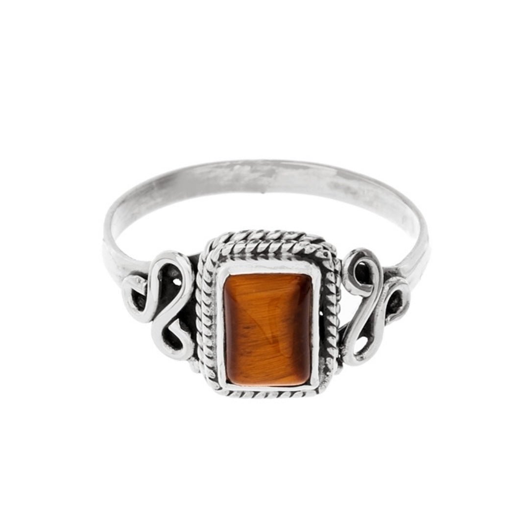 Anillo 'Kusi' de Ojo de Tigre - Plata de Ley