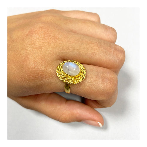 Anillo 'Moonlight' de Piedra de Luna - Baño de Oro 18 k