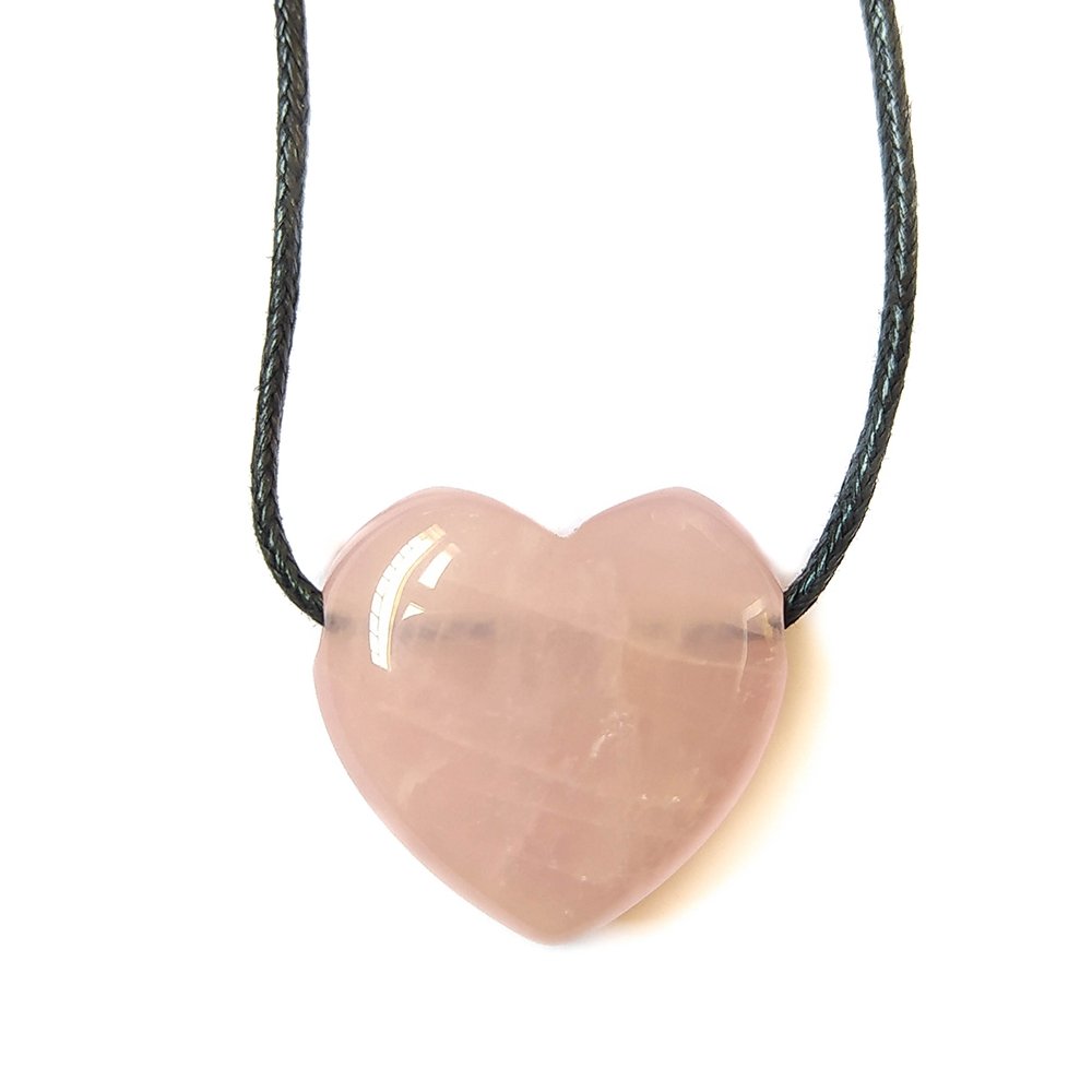 Colgante Corazón de Cuarzo Rosa con cordón