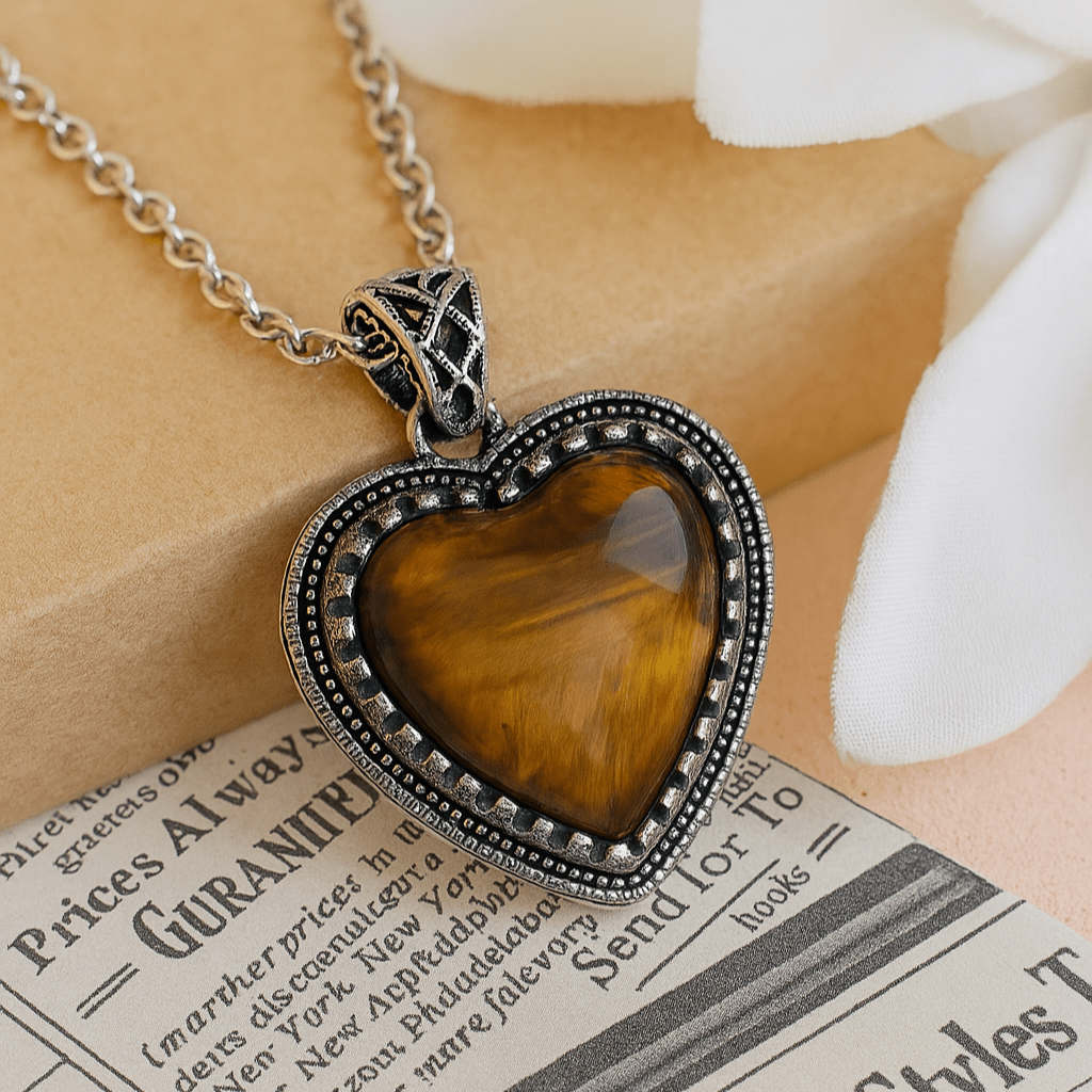 Colgante Corazón Vintage de Ojo de Tigre