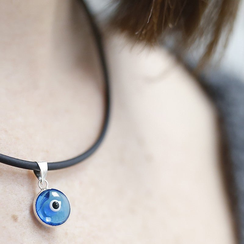 Colgante del Ojo Turco Azul Celeste en Plata de Ley 925