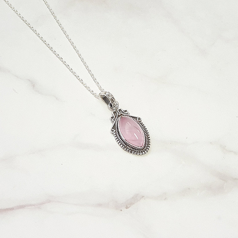 Colgante Lágrima Cuarzo Rosa y Plata de Ley 925