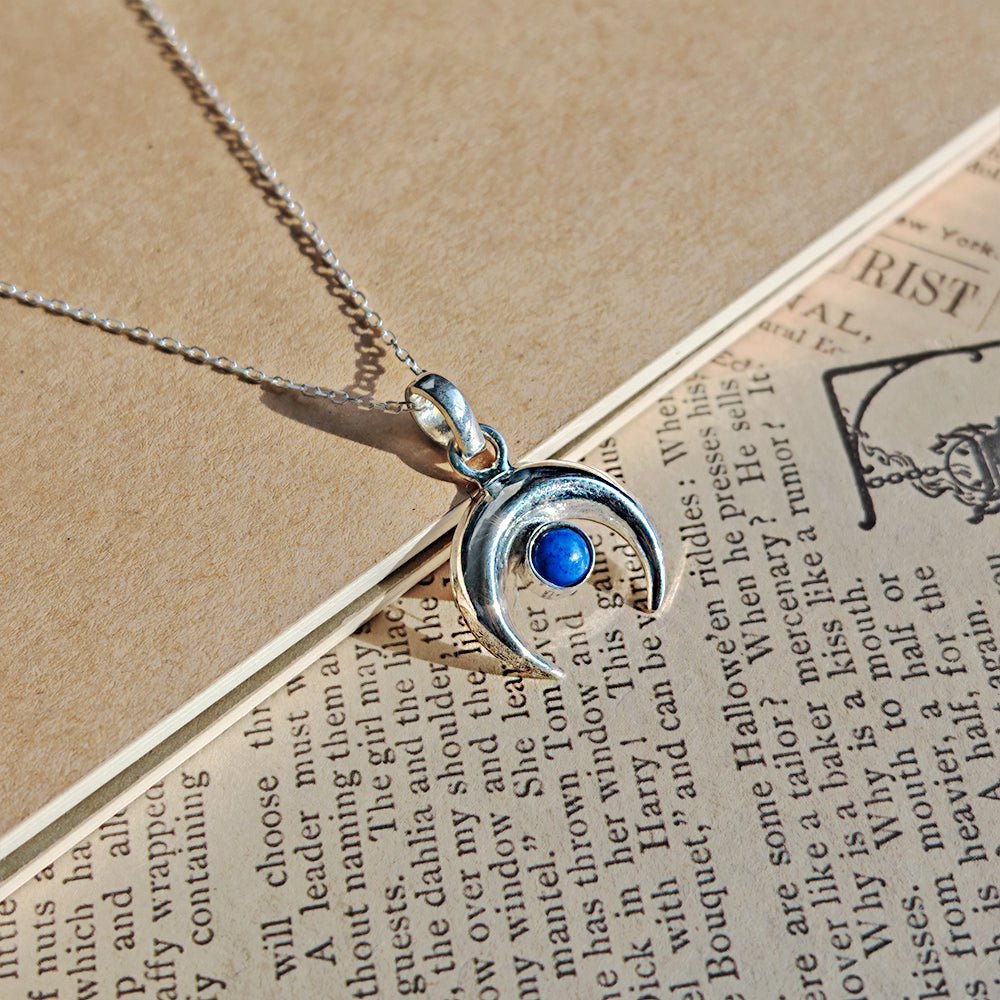 Colgante Luna Invertida de Lapislázuli - Plata de Ley 925