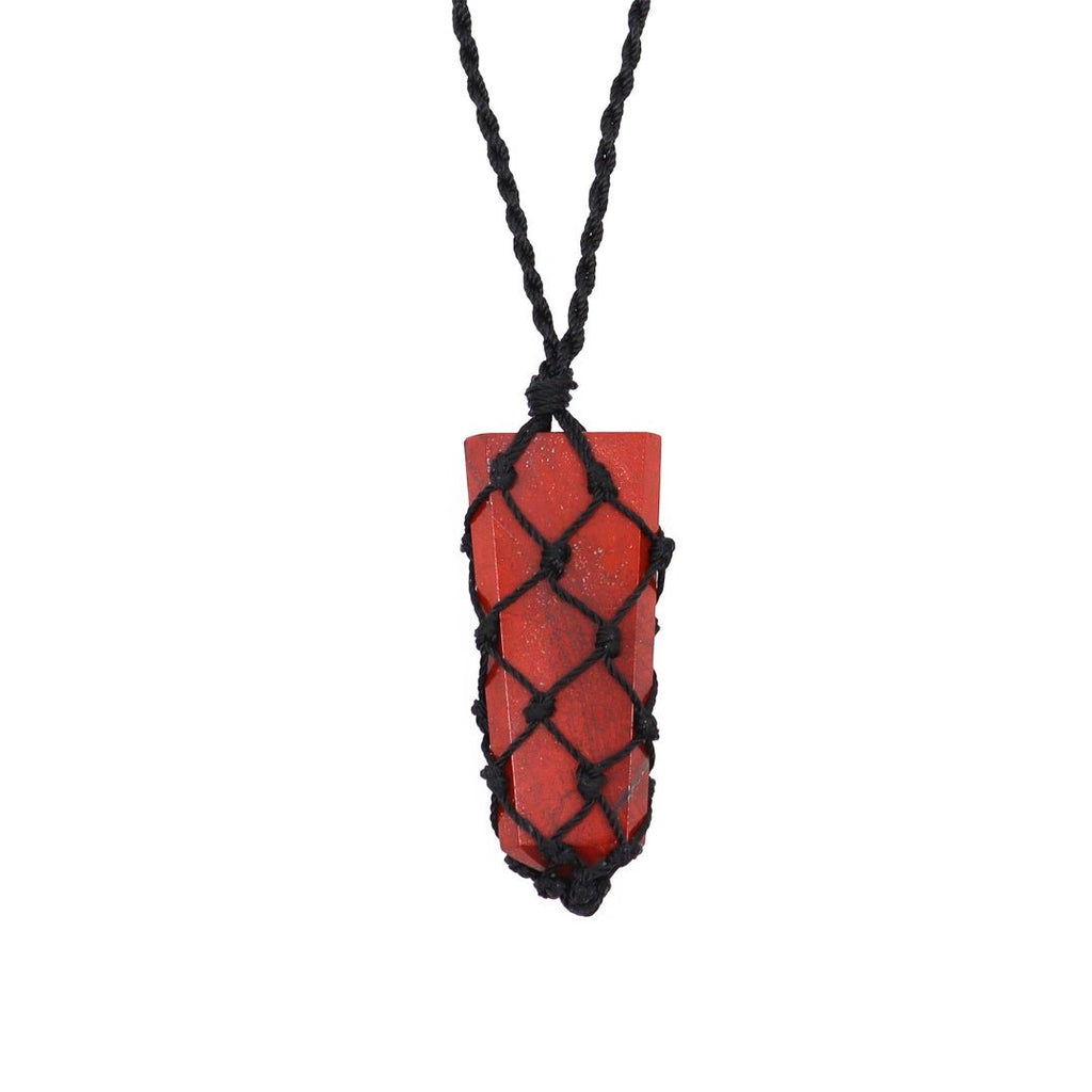 Colgante Macramé Punta de Jaspe Rojo