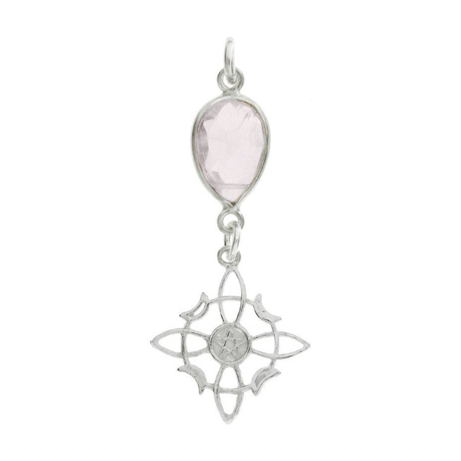 Colgante Nudo de Bruja  & Cuarzo Rosa Facetado - Plata de Ley 925