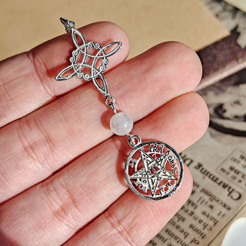 Colgante Nudo de Bruja & Tetragramaton con Bola Cuarzo Blanco - S925