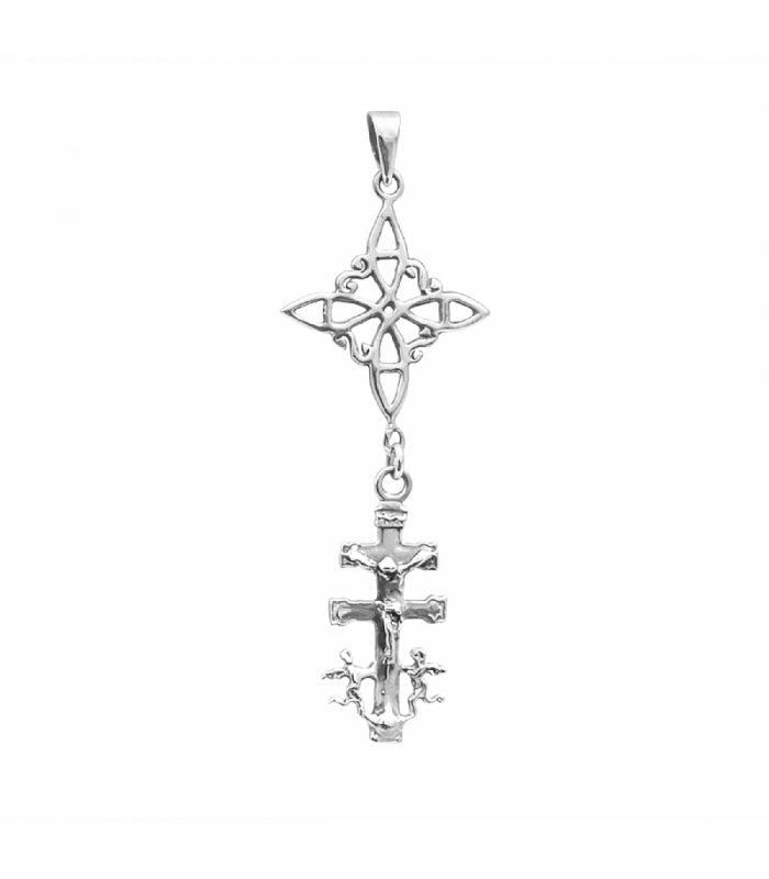 Colgante Nudo de Bruja y Cruz de Caravaca - Plata de Ley 925