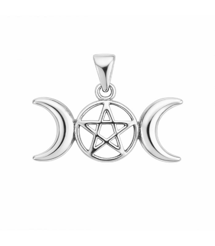 Colgante Triple Luna con Pentagrama – Plata de Ley 925