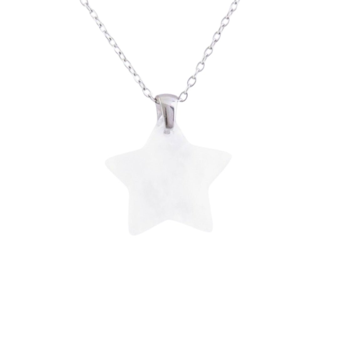 Collar Estrella de Cuarzo Blanco- Acero Inox.