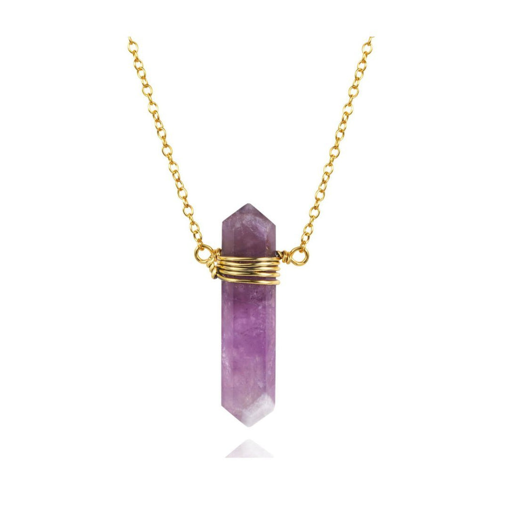 Collar Lancea Amatista - Baño de Oro 18K