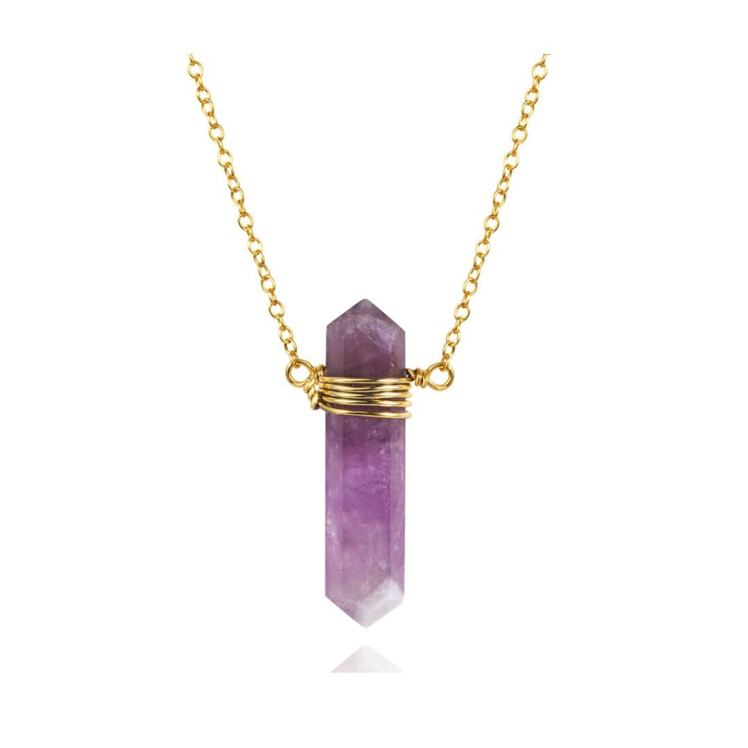 Collar Lancea Amatista - Baño de Oro 18K