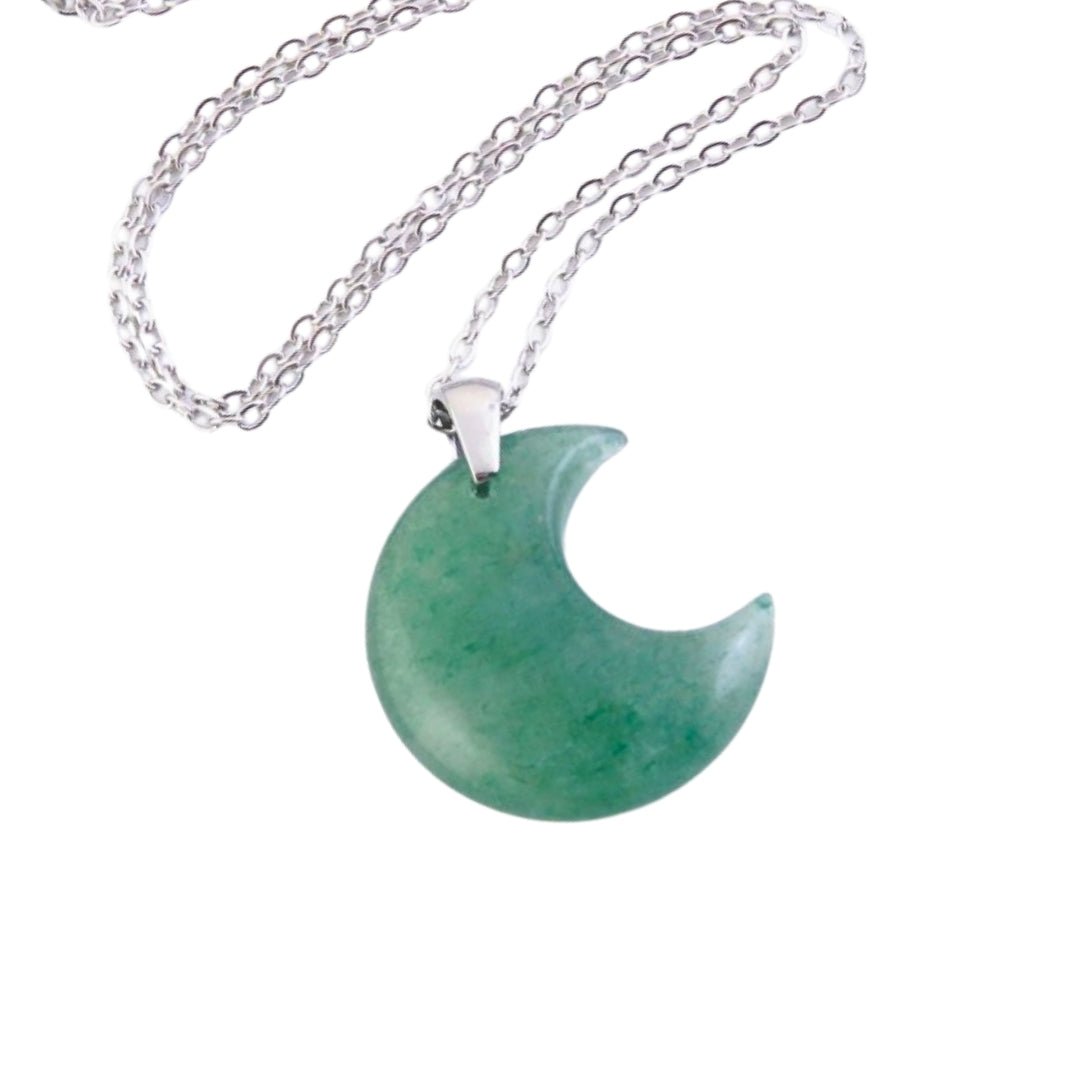 Collar Luna de Aventurina Verde - Acero Inox.