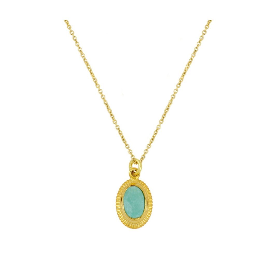 Collar Ovale Amazonita - Baño de Oro 18K