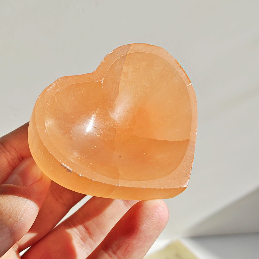 Cuenco Corazón de Selenita Naranja 6 cm
