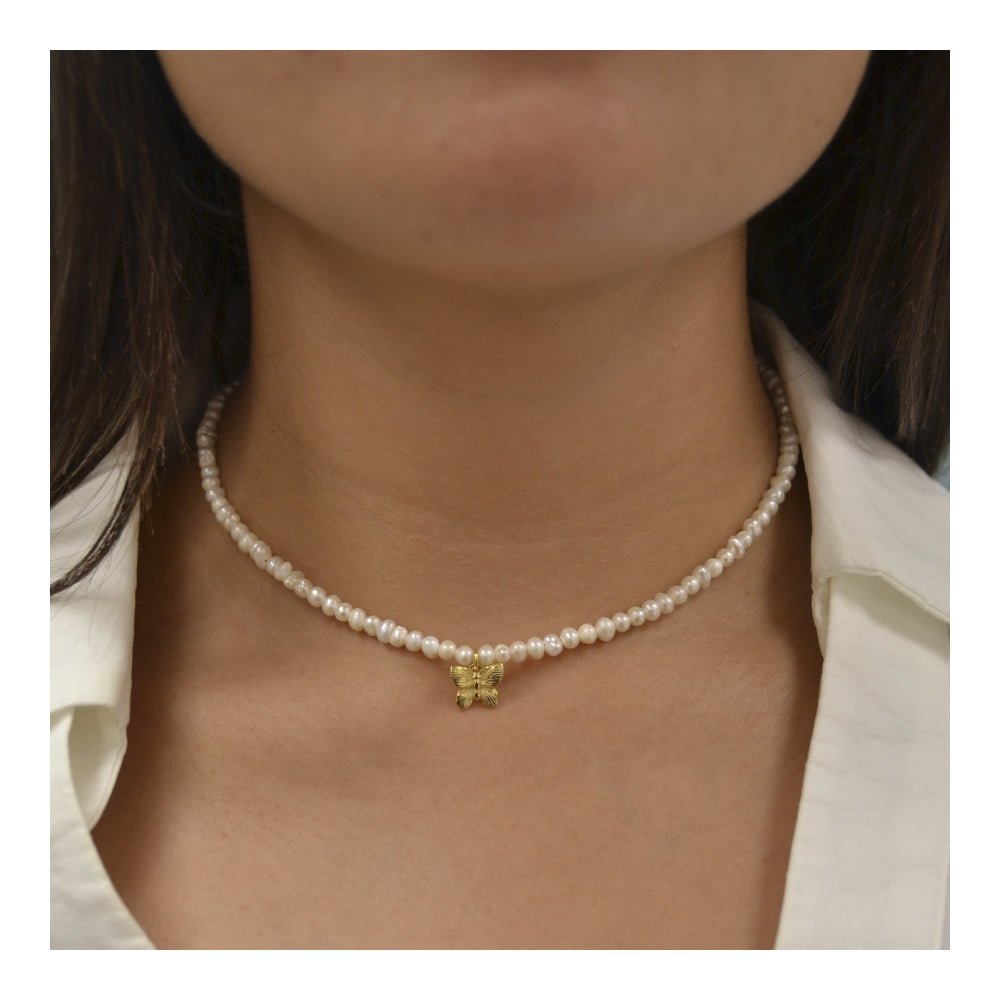 Gargantilla 'Butterfly' - Perlas con Amuleto de Mariposa