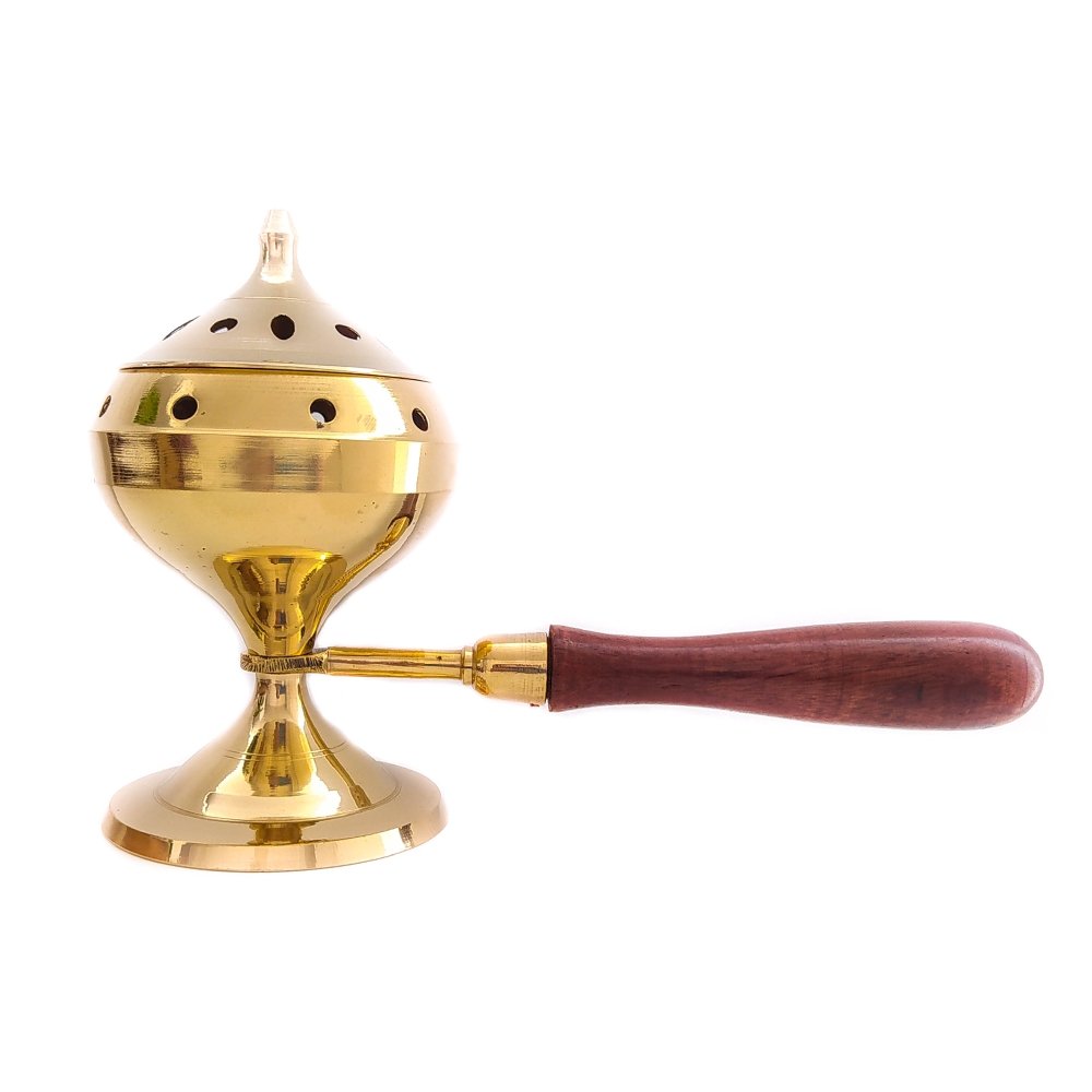 Incensario de Bronce con Asa de Madera