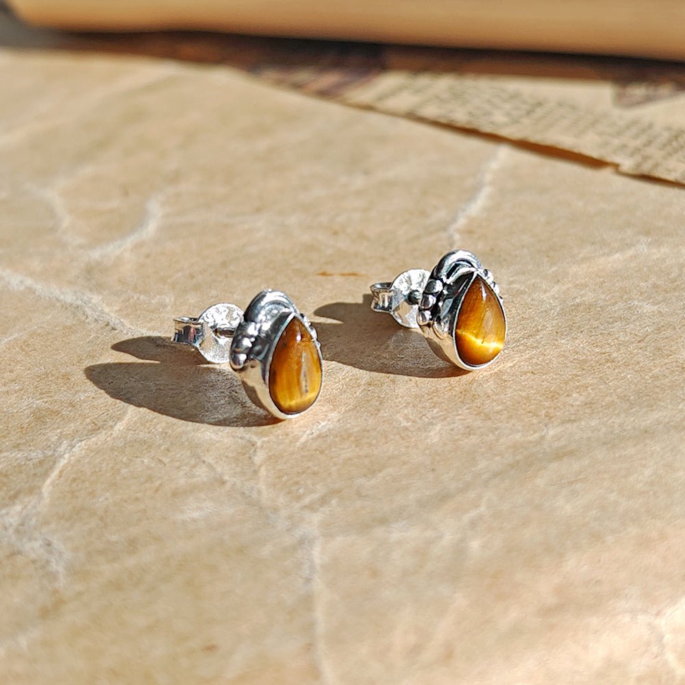 Pendientes Agra de Ojo de Tigre y Plata de Ley 925