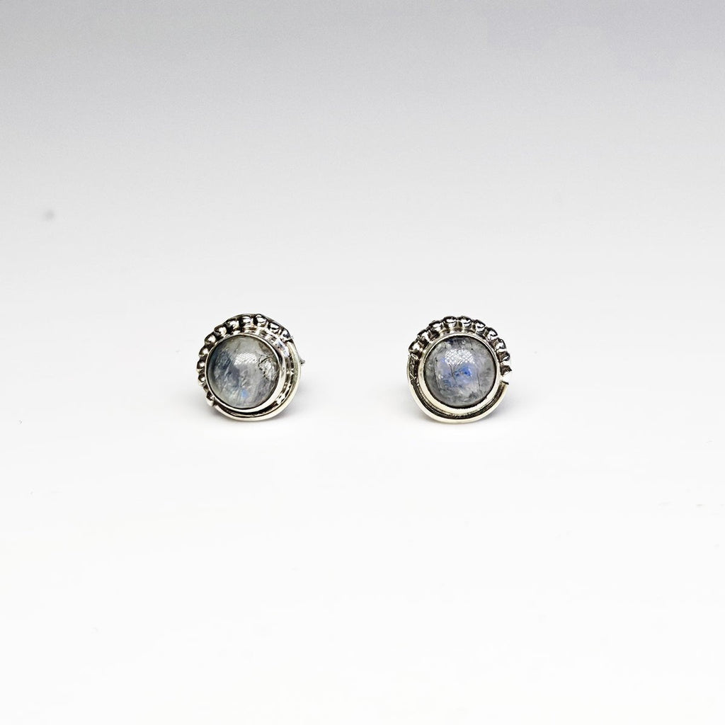 Pendientes Botón de Piedra de Luna y Plata de Ley 925
