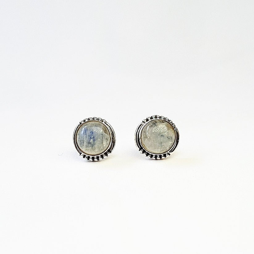 Pendientes Botón de Piedra de Luna y Plata de Ley 925