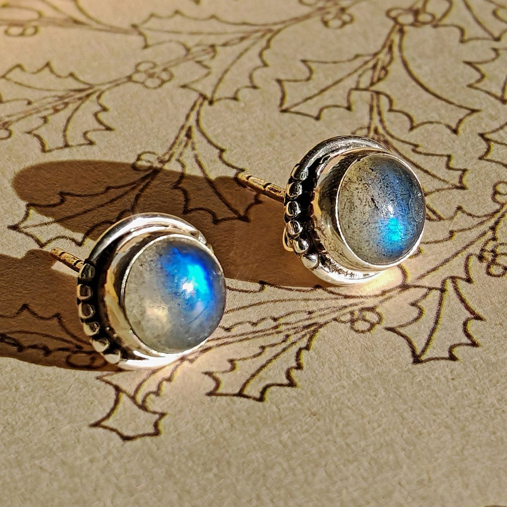 Pendientes Botón Labradorita y Plata de Ley 925