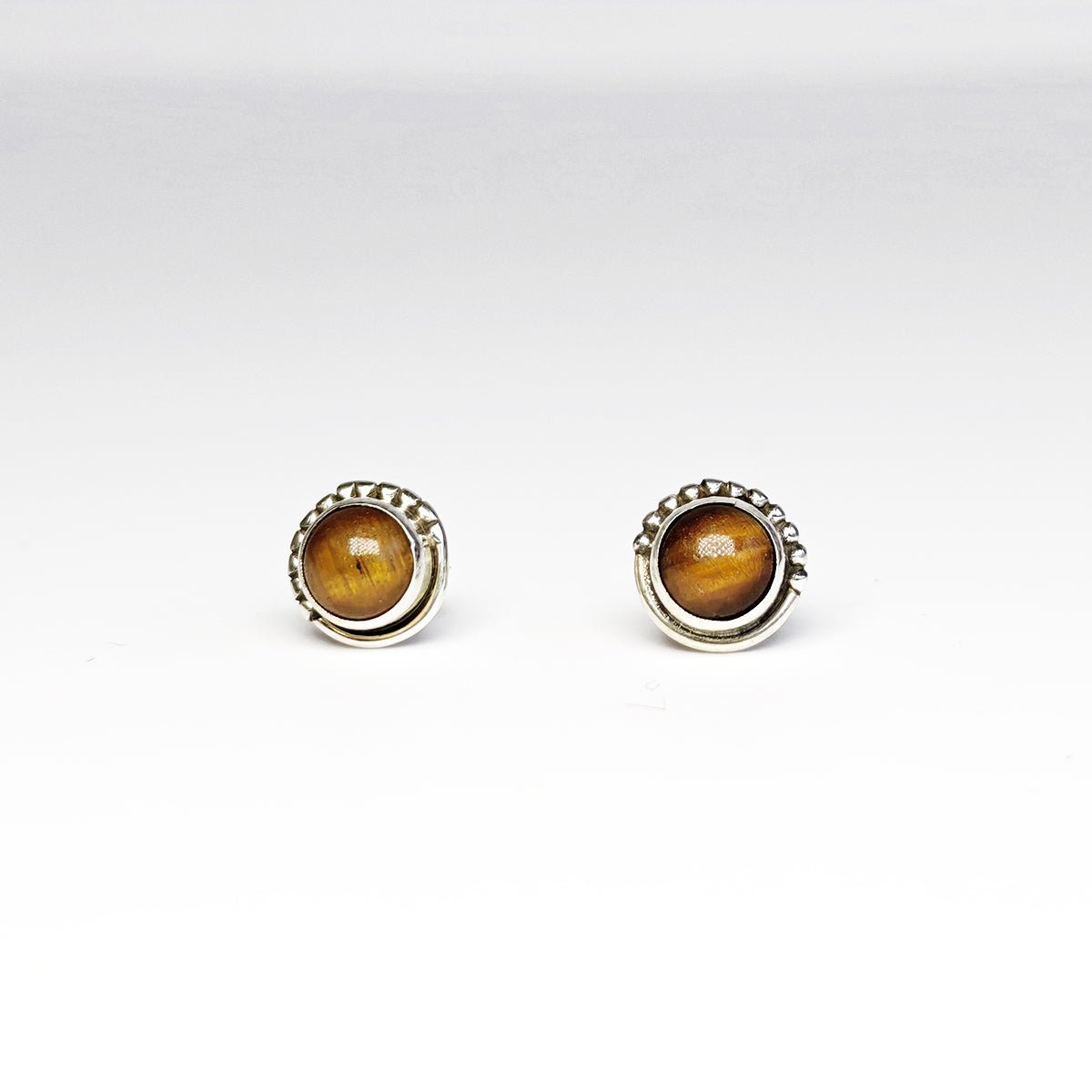 Pendientes Botón Ojo de Tigre y Plata de Ley 925