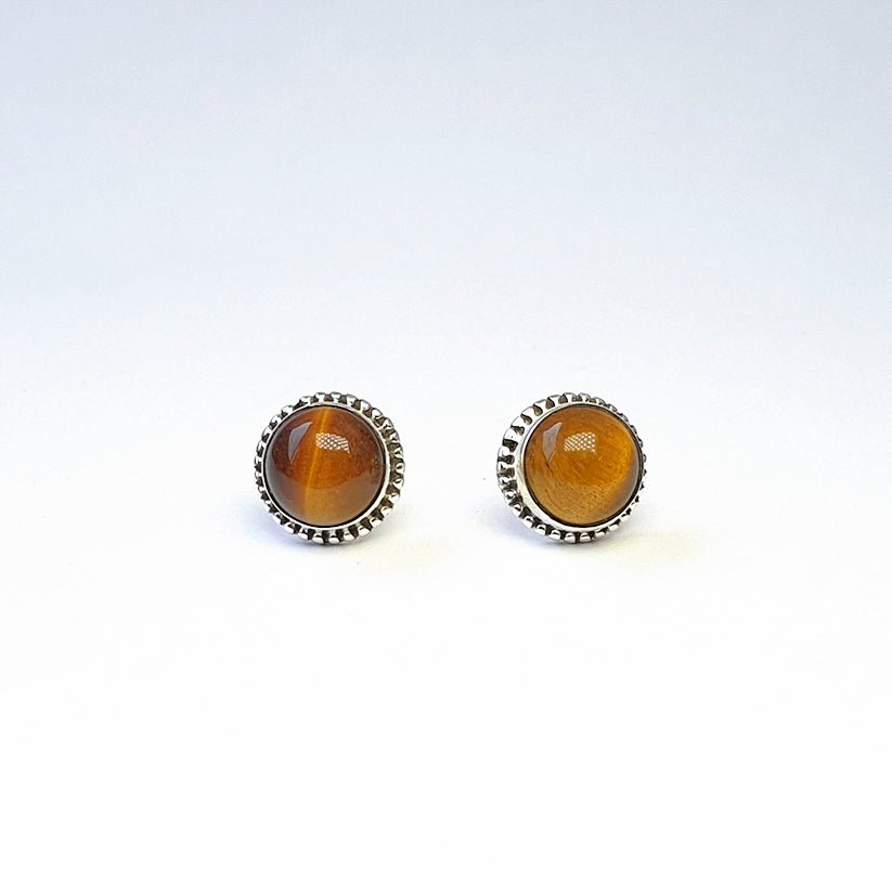 Pendientes Botón Ojo de Tigre y Plata de Ley 925
